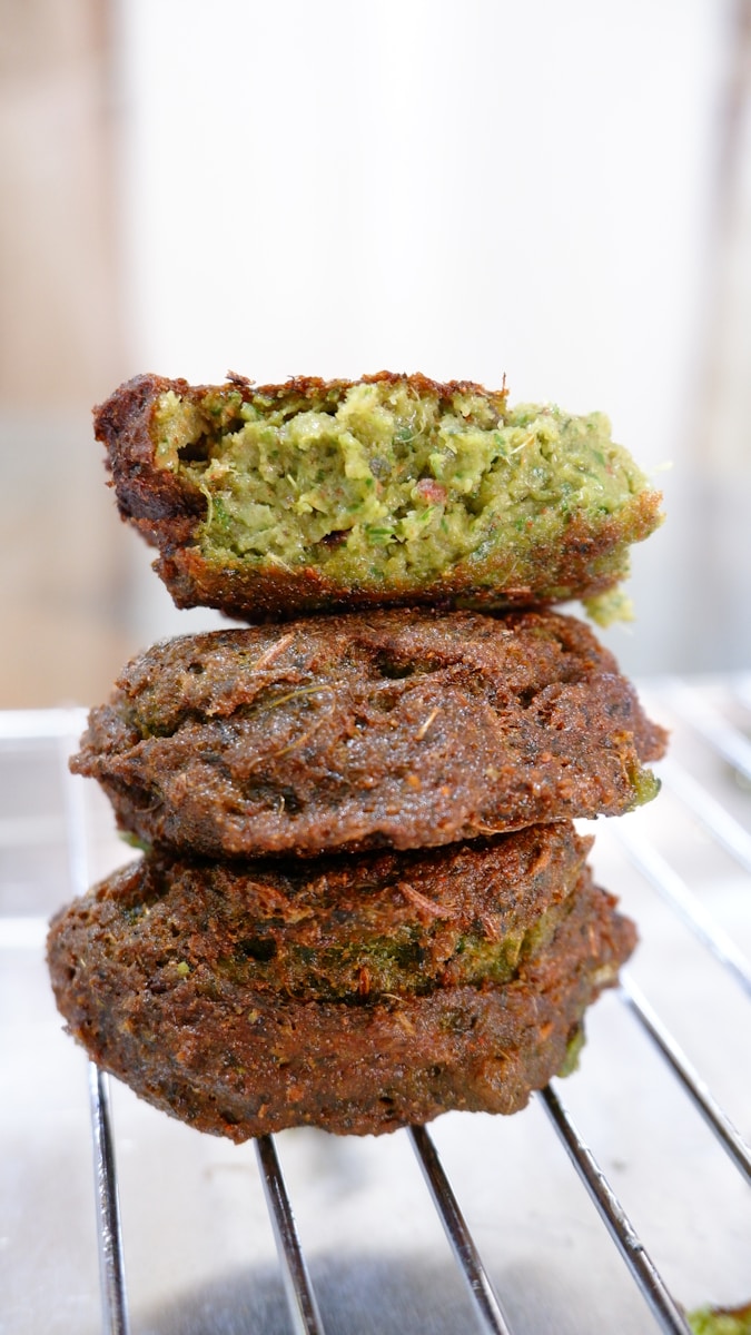 a stack of food sitting on top of a metal rack
